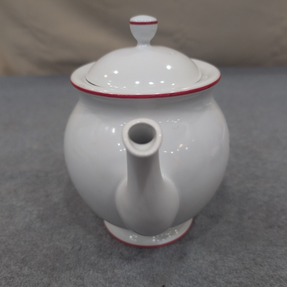 Cuthbertson American Christmas Tree Ceramic Teapot White Red Trim Holiday Decor - Picture 3 of 5